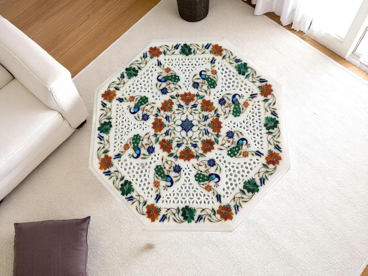 Artisan Coffee Table – Filigree Work and Inlay Stone Finish